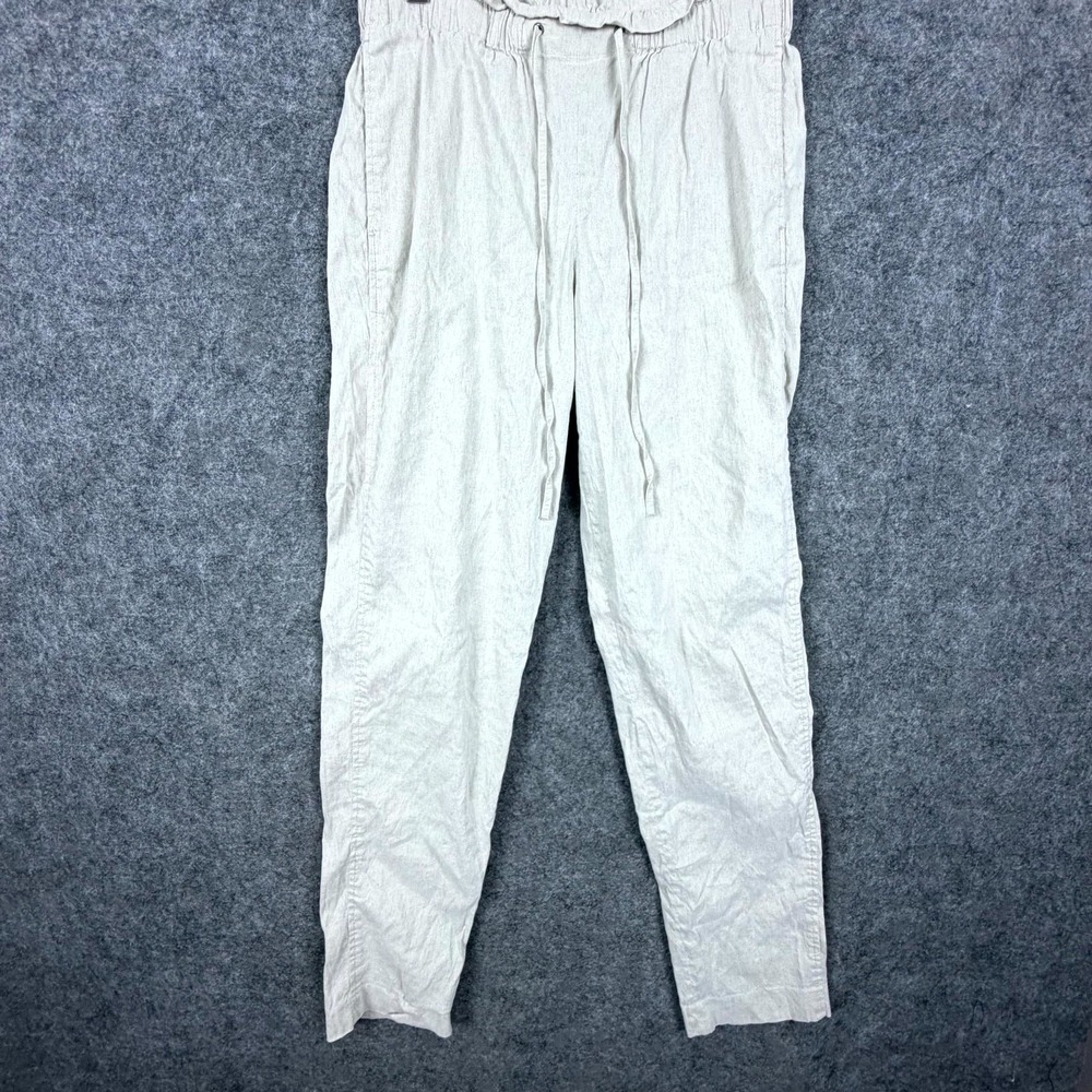 Theory Paper Bag Waist Pants Womens 6 Beige Linen Stretch Casual Tapered Leg